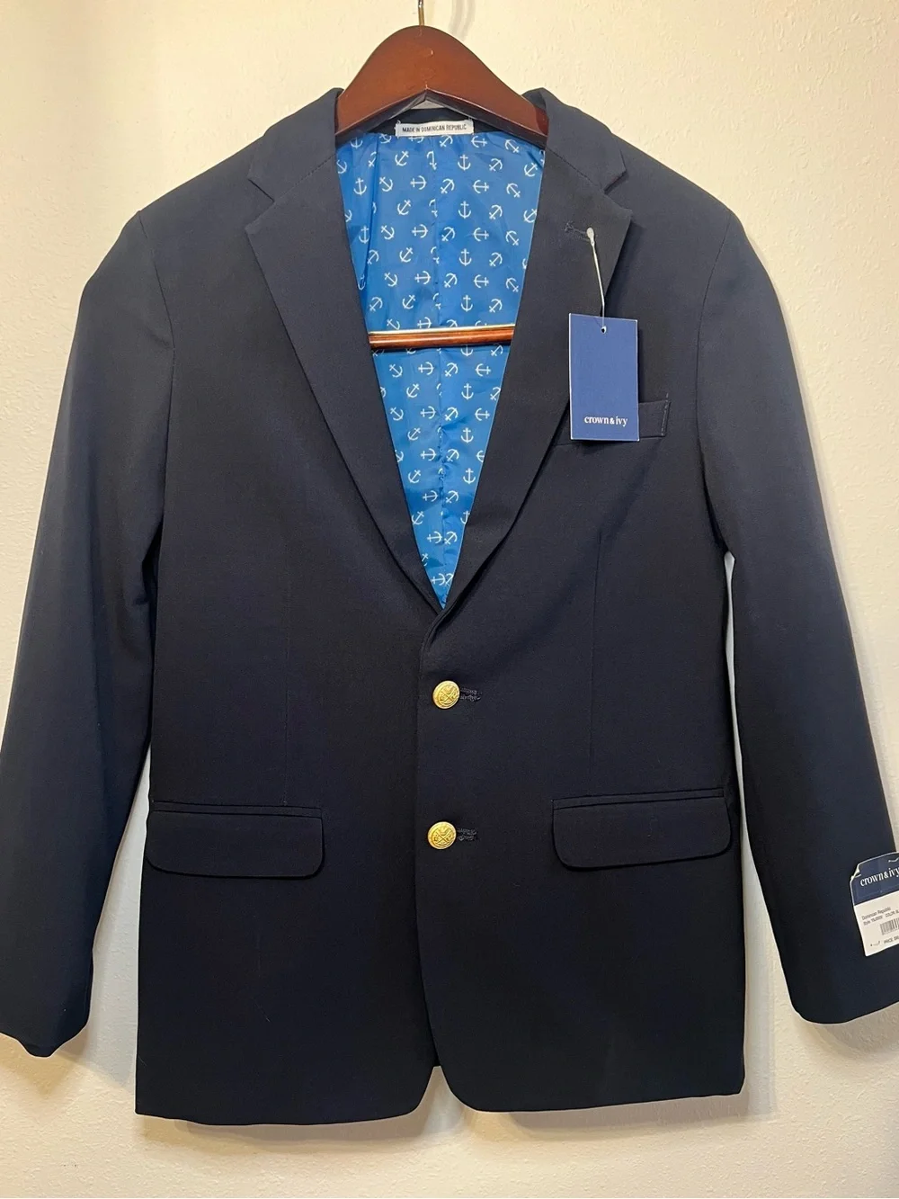 Crown & Ivy Boys Navy Blue Blazer Sport Coat Gold Button NWT 14